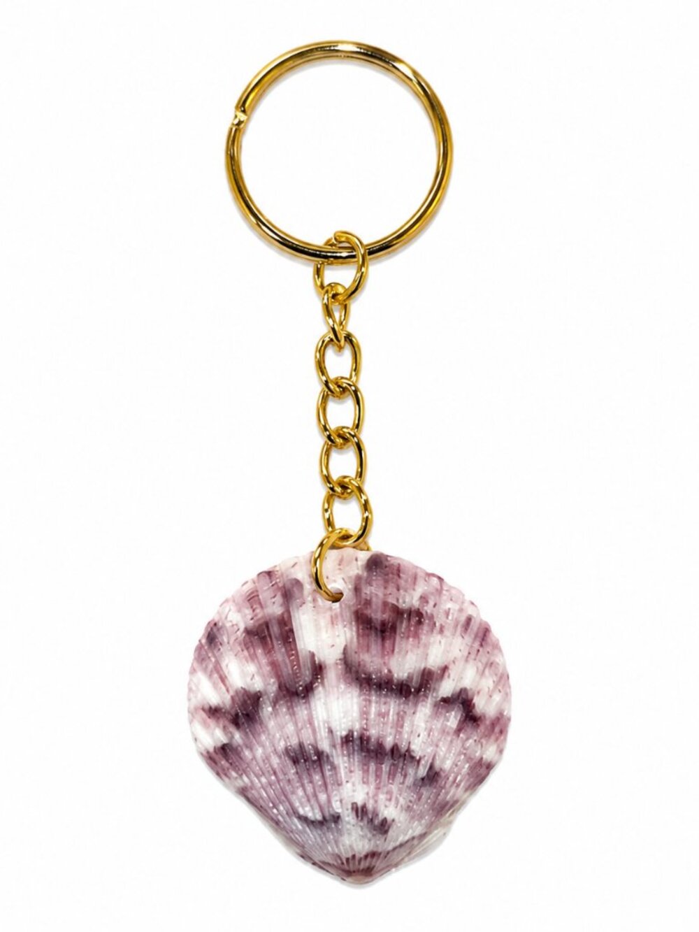 Lavender Scallop Shell Keychain – Gold Tone Beach Charm
